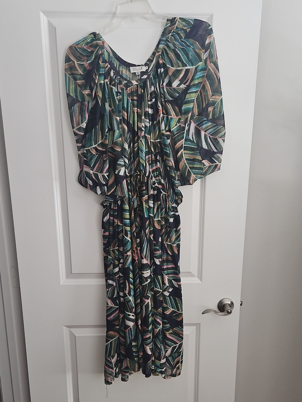 Molly Bracken Multicolor Pleated Midi Dress in Green, Navy & Pink